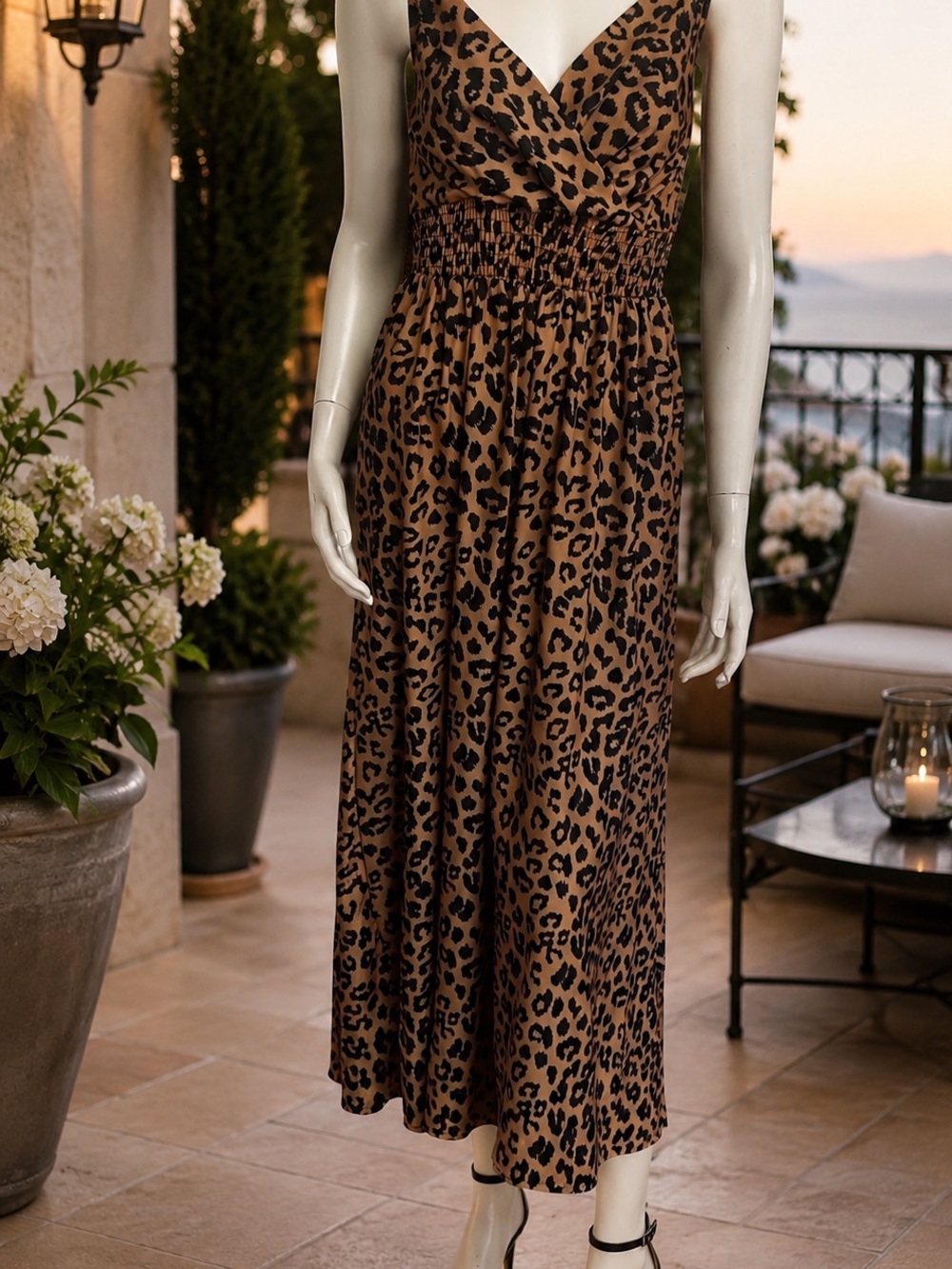 Leopard Print Midi Dress - Brown & Black